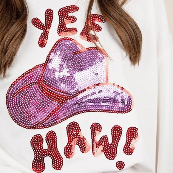 Nashville Glam Yeehaw Sequin Cropped Long Sleeve Tee Shirt Size XL NWT - Picture 2 of 2